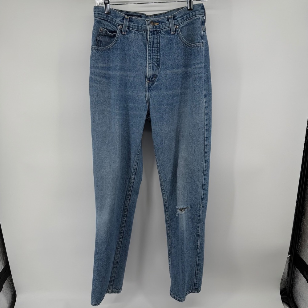 Lands End Womens Size 10 Tall Blue Denim Jeans Distressed Relaxed Fit 31" inseam